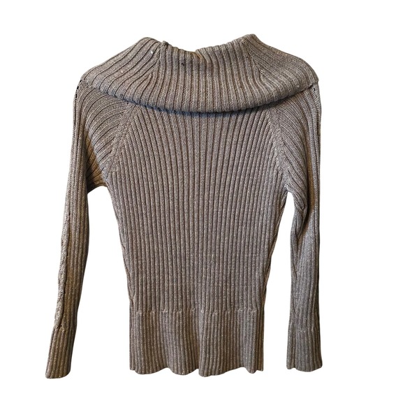 ROZ & ALI Gray Ribbed Metallic Cowl Neck Sequin Accent Sweater Size M - Picture 8 of 11